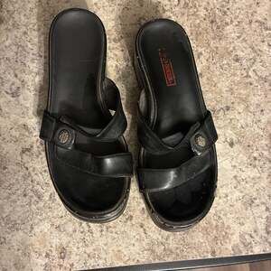 Harley Davidson Women's Black Leather Chunky Wedge Sandals